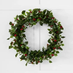 Festive Holly Wreath 60cm