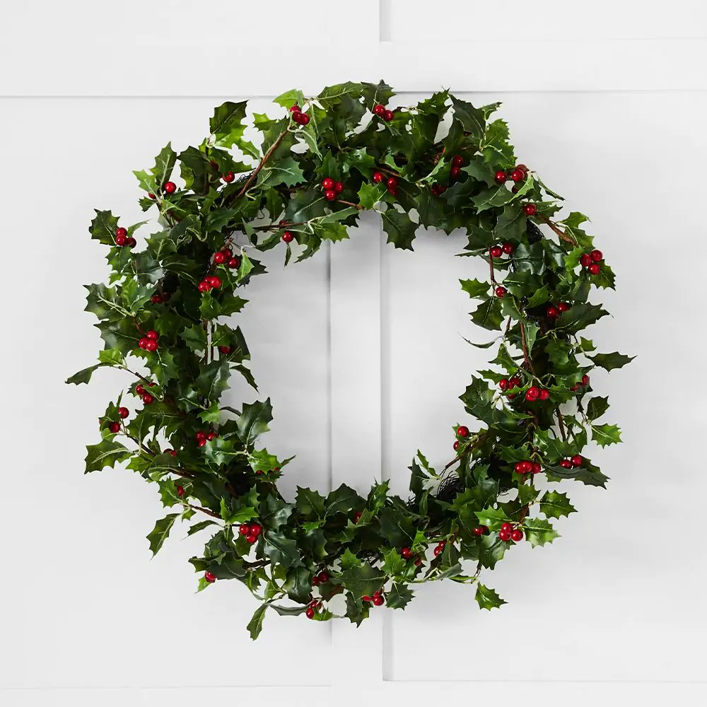 Festive Holly Wreath 60cm 3 Festive Holly Wreath 60cm